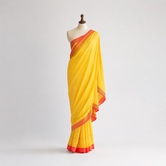 Sunshine Yellow Saree with Orange & Pink Border