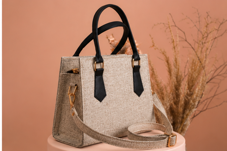 Elegant Beige Textured Tote Bag for Women | Premium Handbag with Shoulder Strap