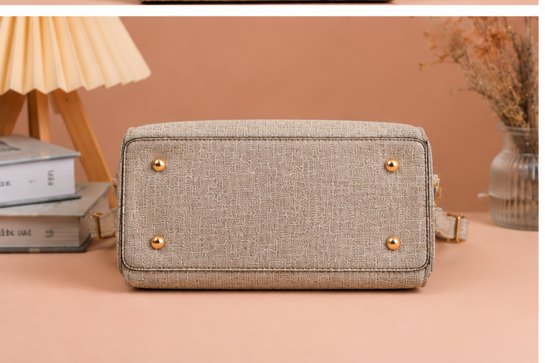 Elegant Beige Textured Tote Bag for Women | Premium Handbag with Shoulder Strap