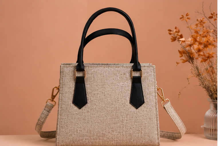 Elegant Beige Textured Tote Bag for Women | Premium Handbag with Shoulder Strap