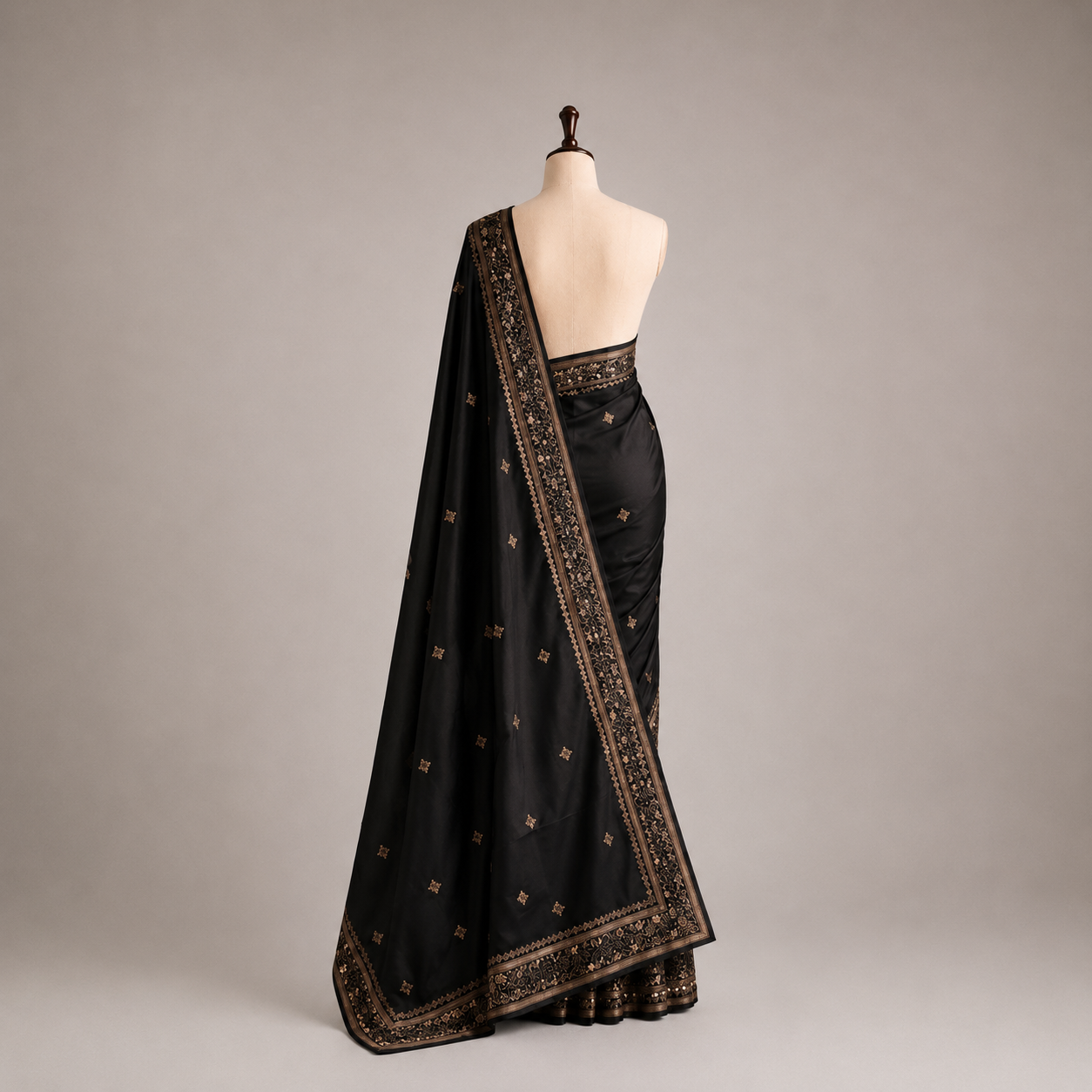 Ivory Cream Saree with Red Floral Embroidered Border