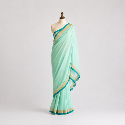 Sunshine Yellow Saree with Orange & Pink Border