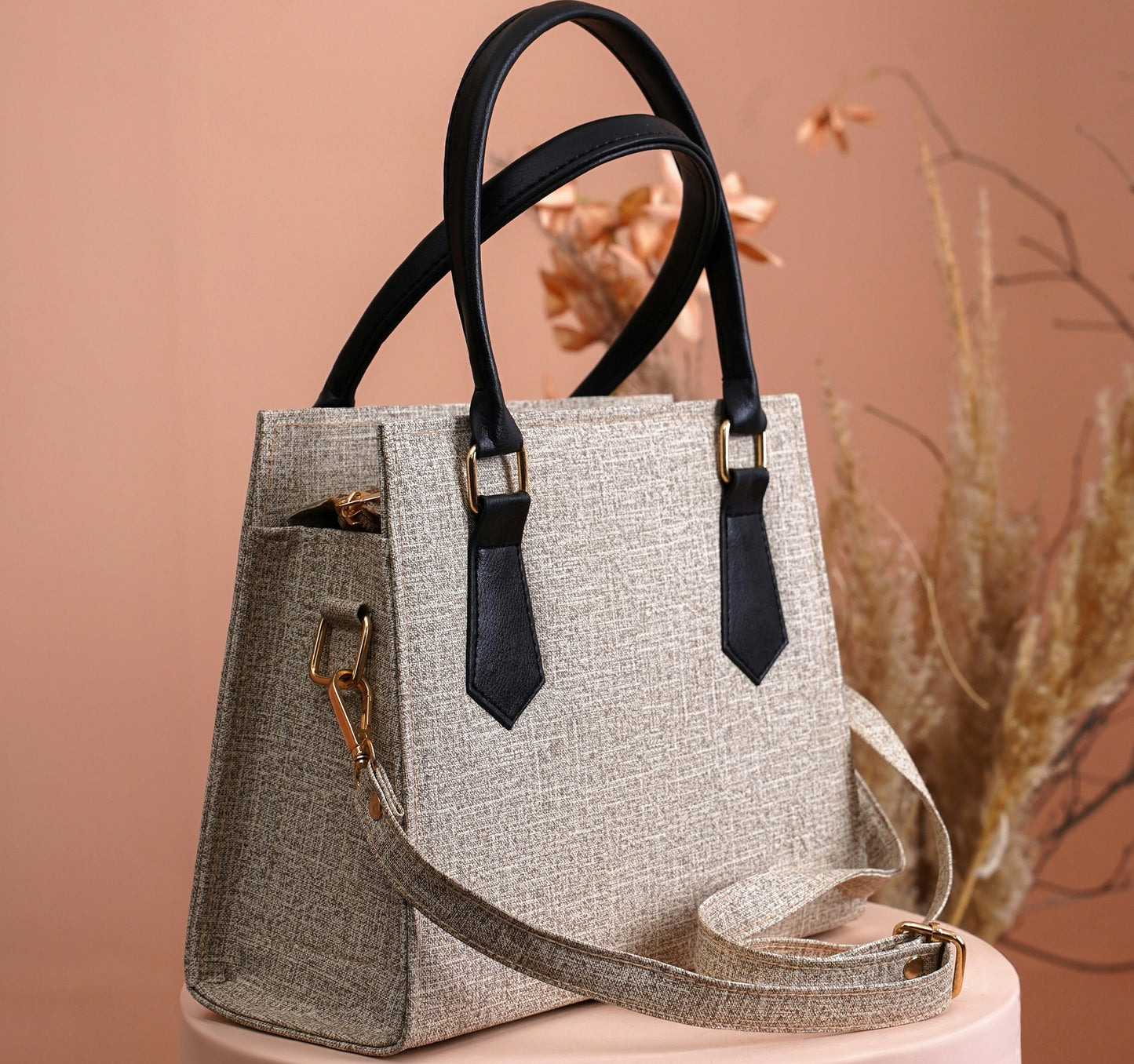 Elegant Beige Textured Tote Bag for Women | Premium Handbag with Shoulder Strap