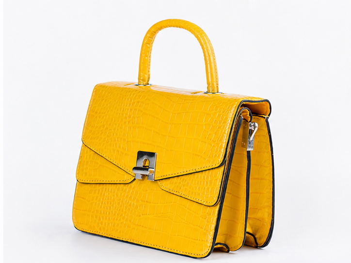 Luxury Croc-Embossed Structured Top Handle Handbag for Women – Bright Yellow