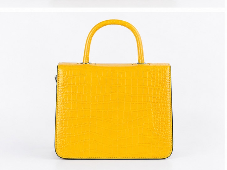 Luxury Croc-Embossed Structured Top Handle Handbag for Women – Bright Yellow